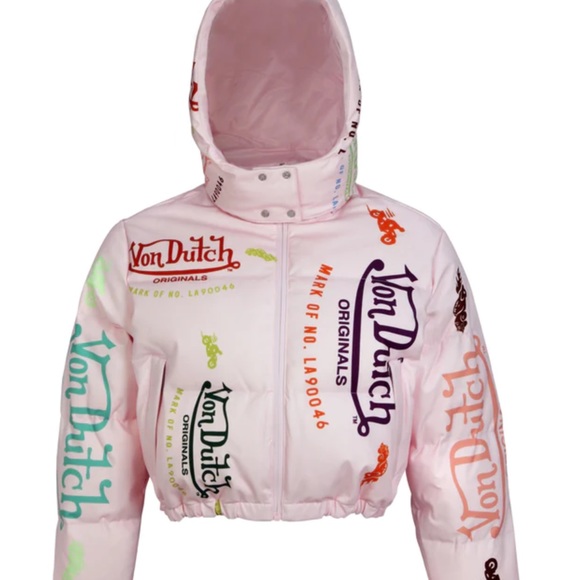 NWT PINK VON DUTCH CROP PUFFER JACKET - Picture 3 of 9